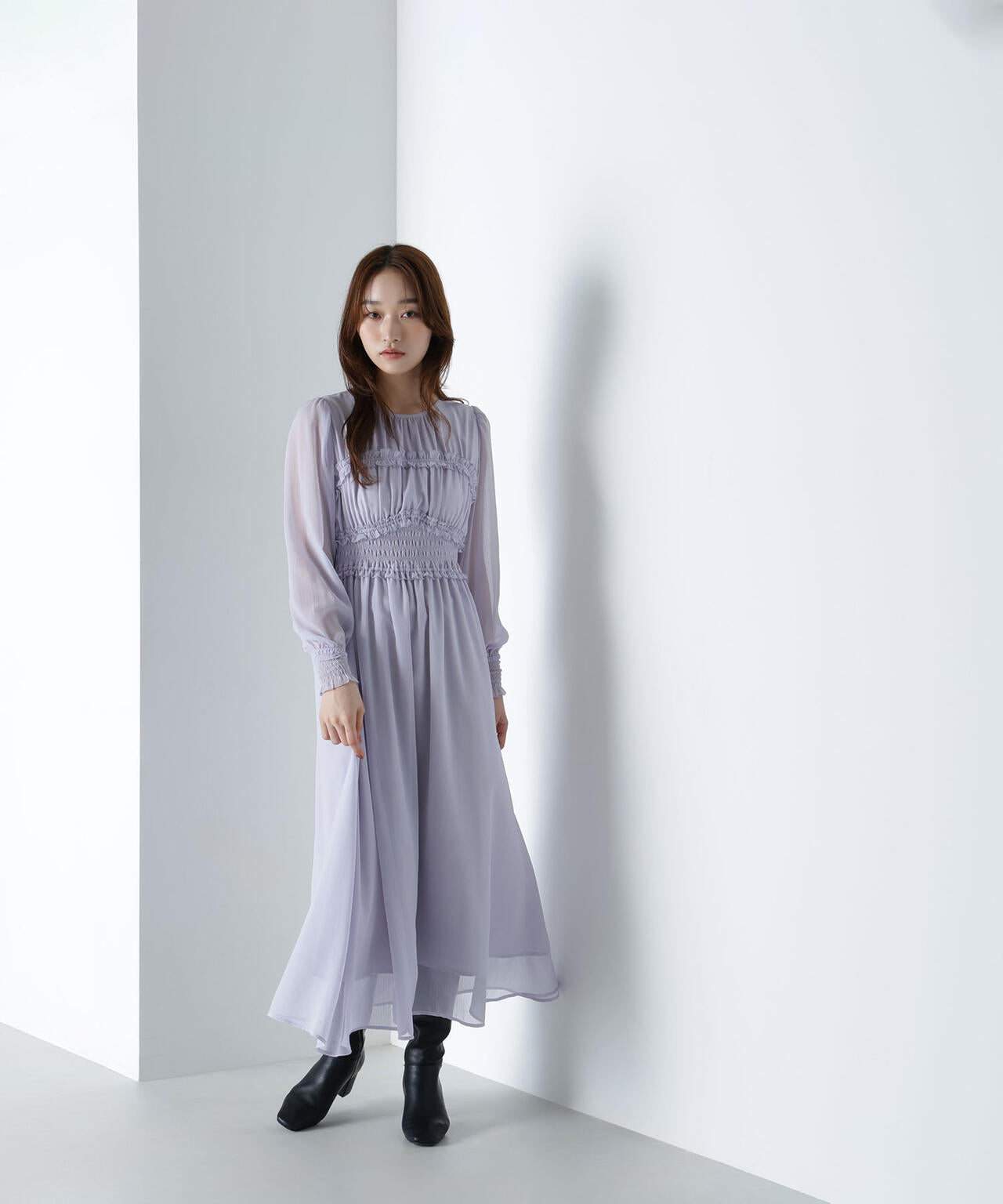 フリルシャーリング楊柳ワンピース