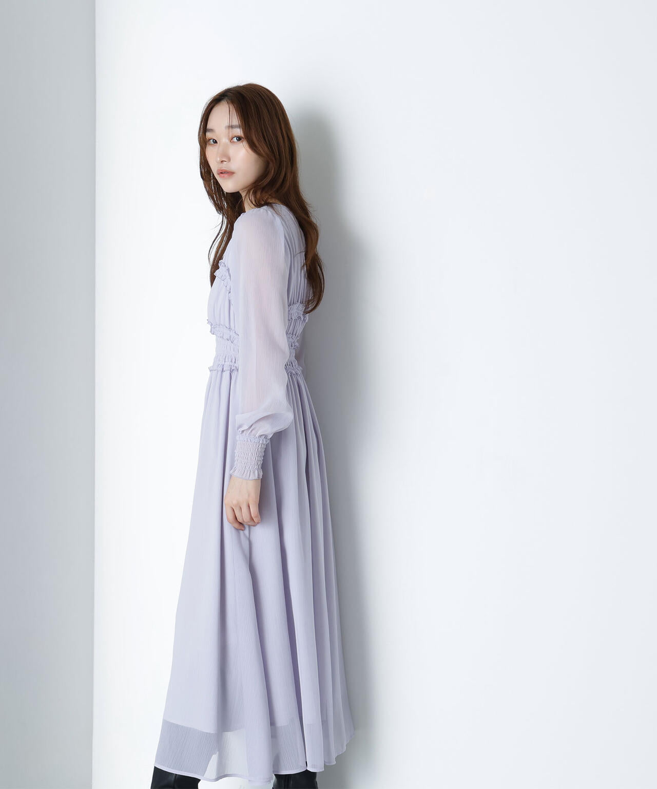 フリルシャーリング楊柳ワンピース
