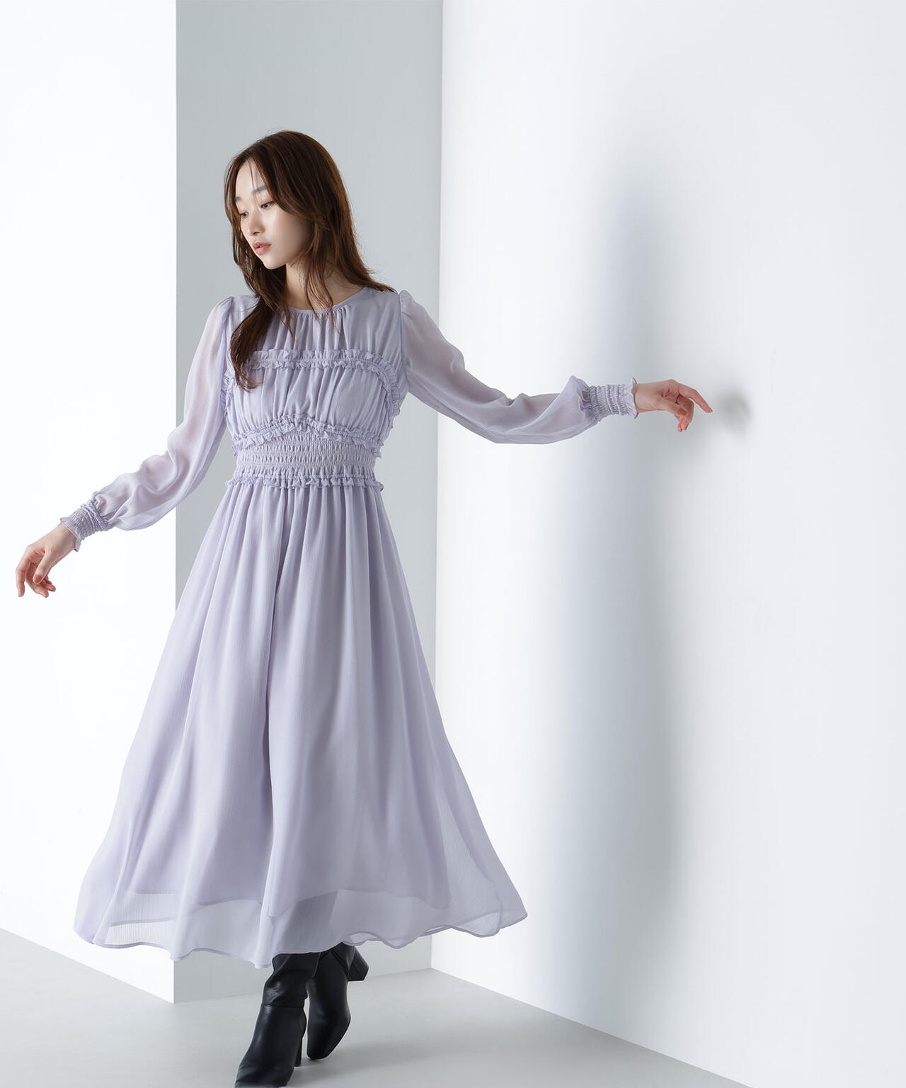 フリルシャーリング楊柳ワンピース