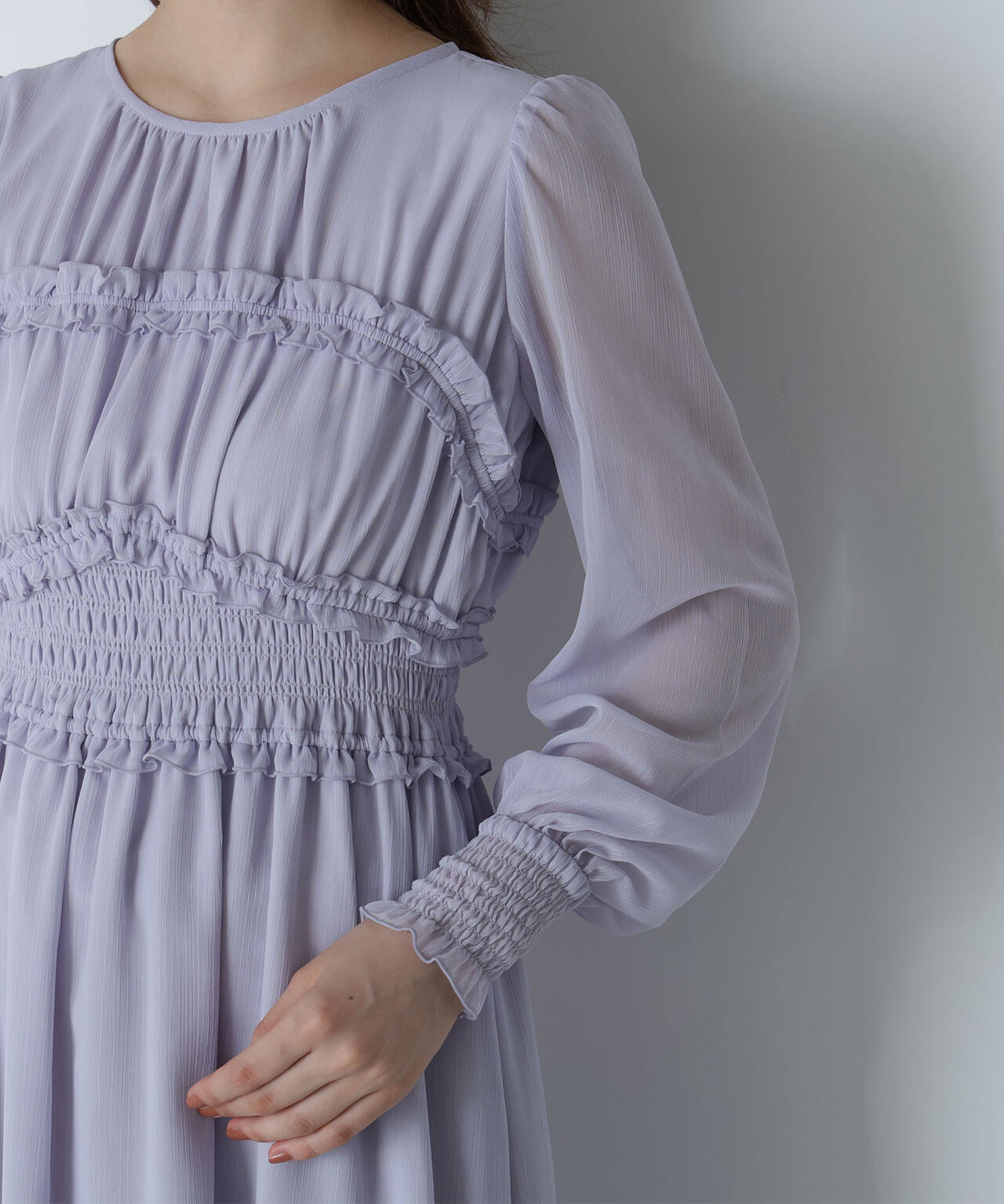 フリルシャーリング楊柳ワンピース
