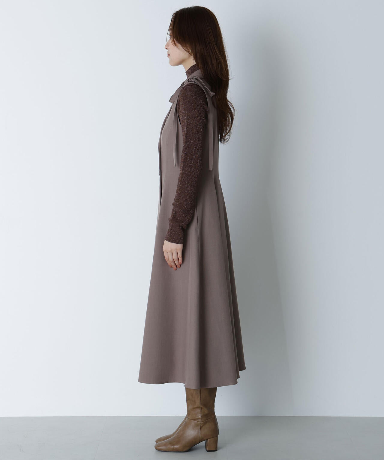 ベージュ 追加生産予約】2wayショルダーリボンジャンスカ