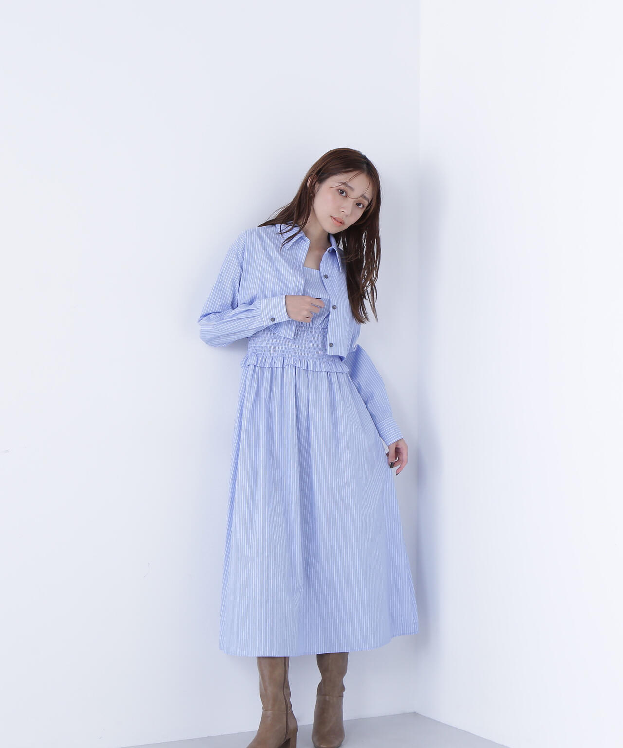 レイヤードマルチストライプワンピース