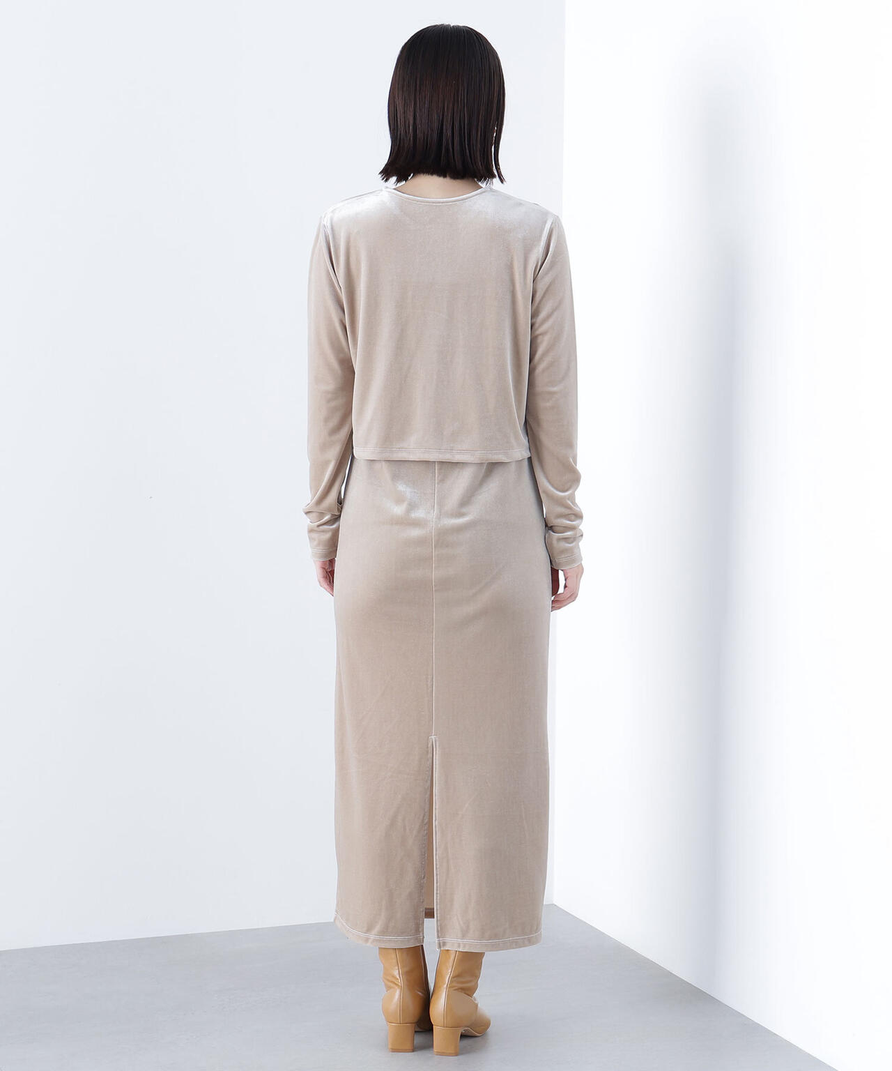 ナチュラルビューティーベーシック ベロアリボンカーデ＆リブキャミワンピース ナチュラルビューティーベーシック ベロアリボンカーデ＆リブキャミ