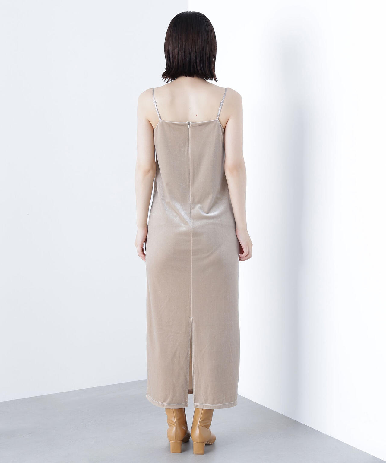 ナチュラルビューティーベーシック ベロアリボンカーデ＆リブキャミワンピース ナチュラルビューティーベーシック ベロアリボンカーデ＆リブキャミ