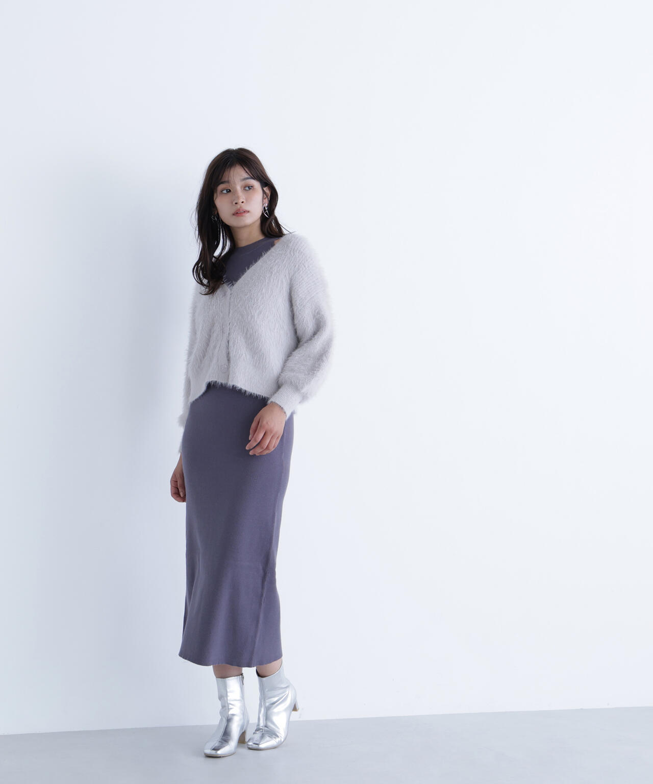 シャギーカーデセットニットワンピース