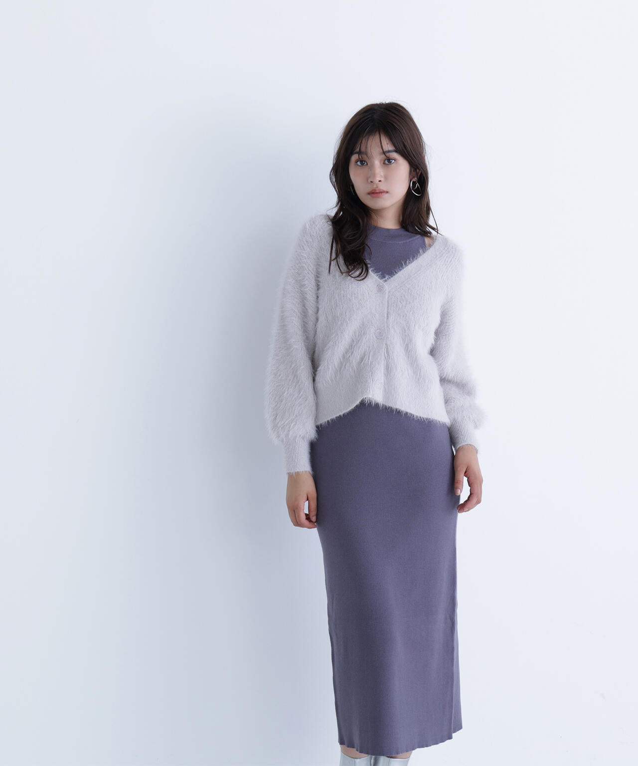 シャギーカーデセットニットワンピース