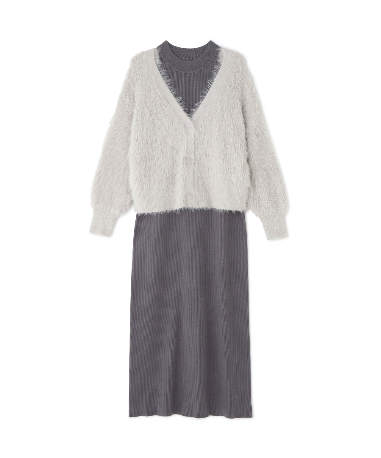 シャギーカーデセットニットワンピース