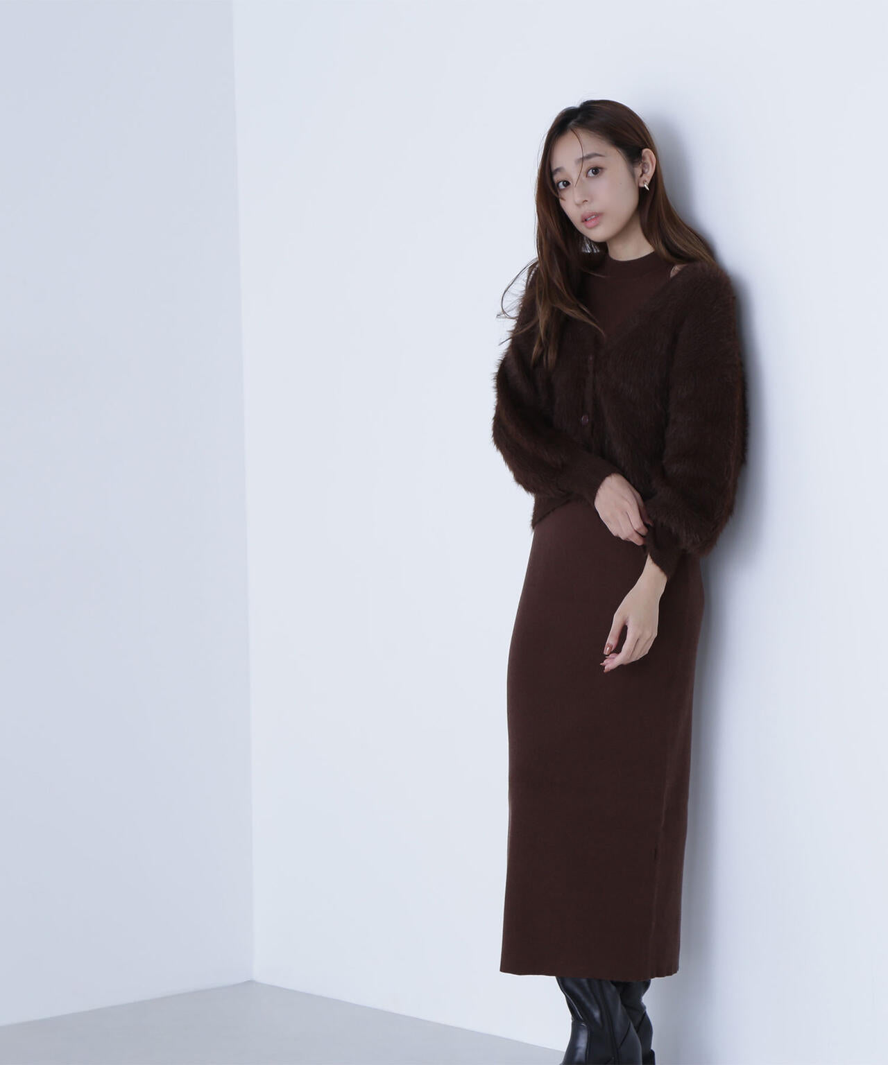 シャギーカーデセットニットワンピース