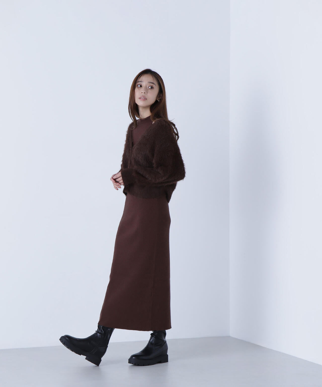 シャギーカーデセットニットワンピース