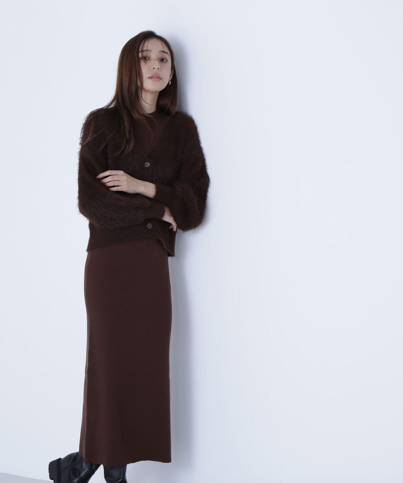 シャギーカーデセットニットワンピース