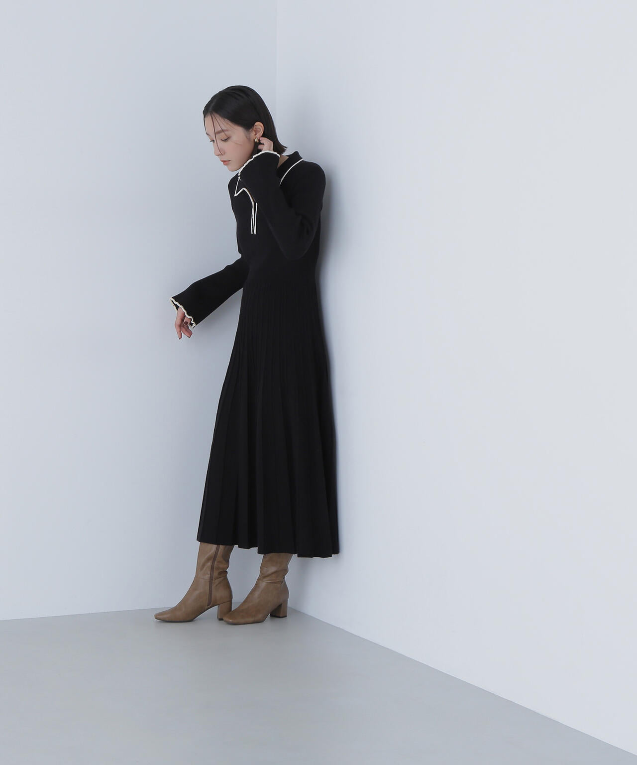 スキッパーバイカラーニットワンピース | NATURAL BEAUTY BASIC