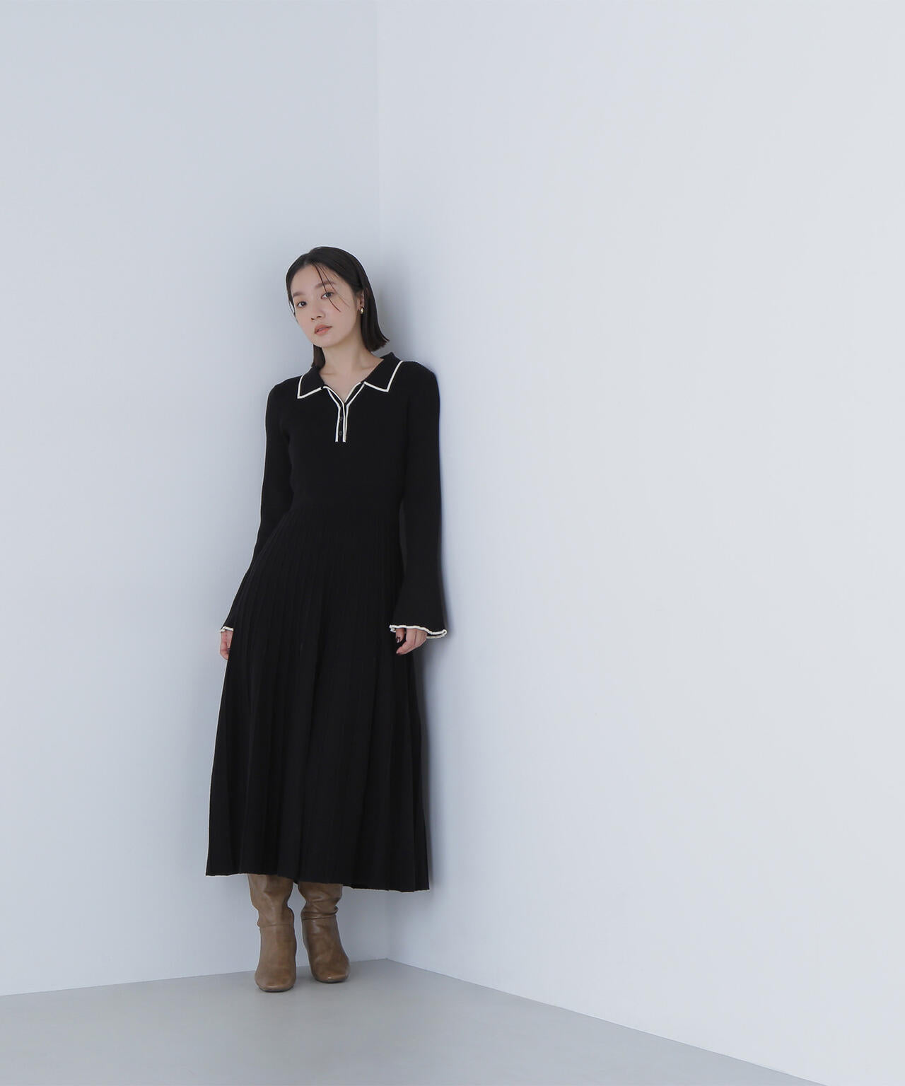 スキッパーバイカラーニットワンピース | NATURAL BEAUTY BASIC