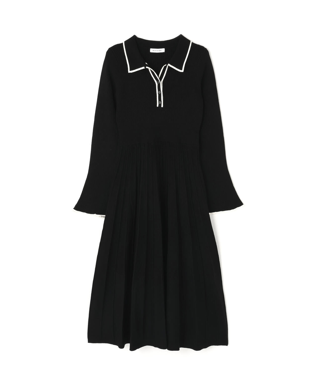 プリーツプリーズ CREPE KNIT チュニック 黒 ニットワンピ ワンピース チュニック ニットワンピース 膝丈 長袖 ニット