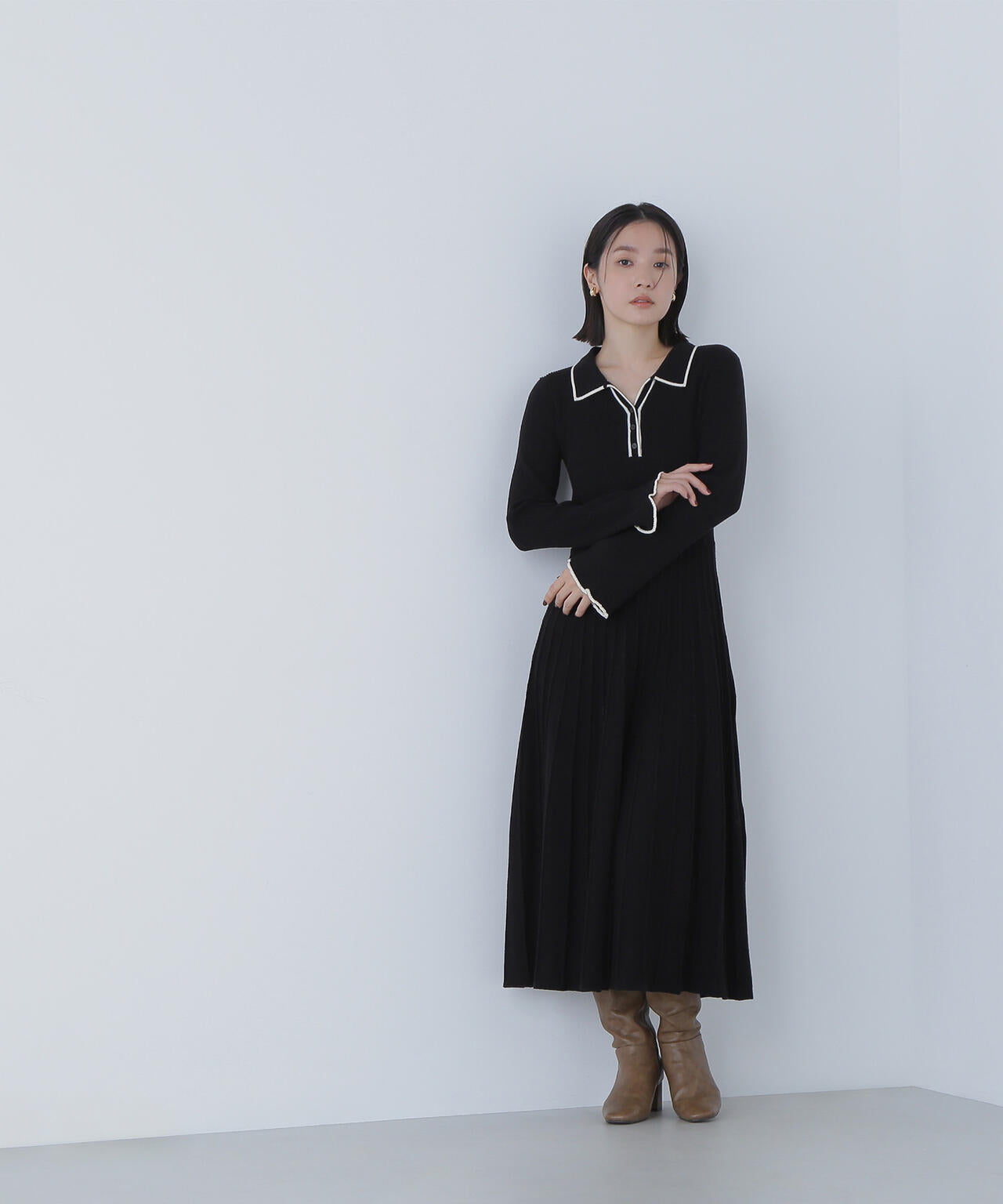 スキッパーバイカラーニットワンピース | NATURAL BEAUTY BASIC