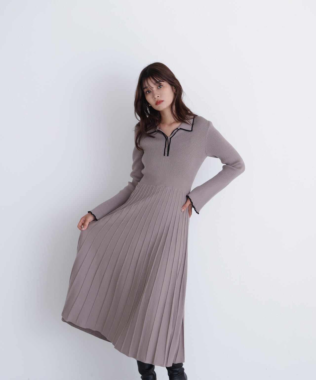 スキッパーバイカラーニットワンピース | NATURAL BEAUTY BASIC