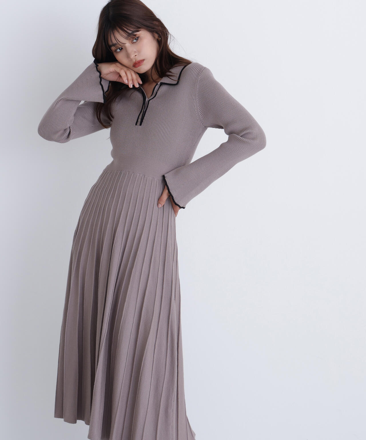 スキッパーバイカラーニットワンピース | NATURAL BEAUTY BASIC