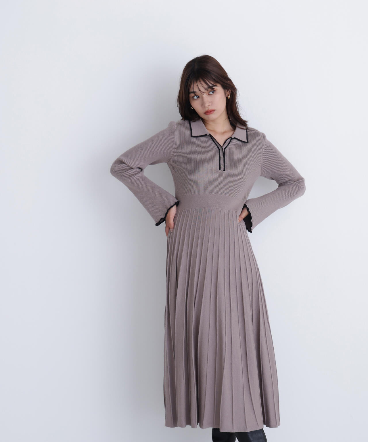 スキッパーバイカラーニットワンピース | NATURAL BEAUTY BASIC スキッパーバイカラーニットワンピース | NATURAL BEAUTY BASIC