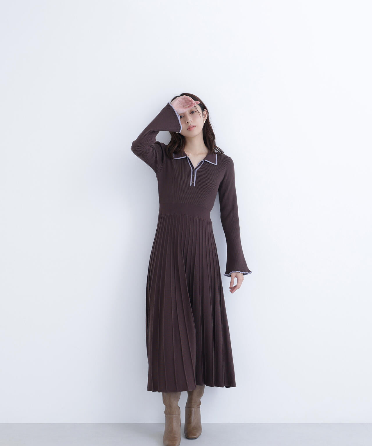 Shuka！トゥービーシック　ニット＆ニットワンピース スキッパーバイカラーニットワンピース | NATURAL BEAUTY BASIC