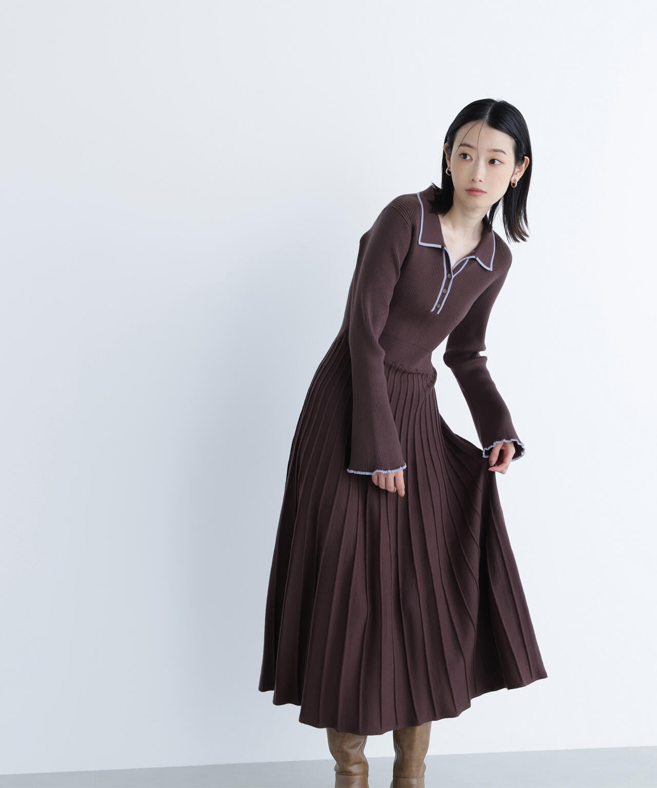 スキッパーバイカラーニットワンピース | NATURAL BEAUTY BASIC