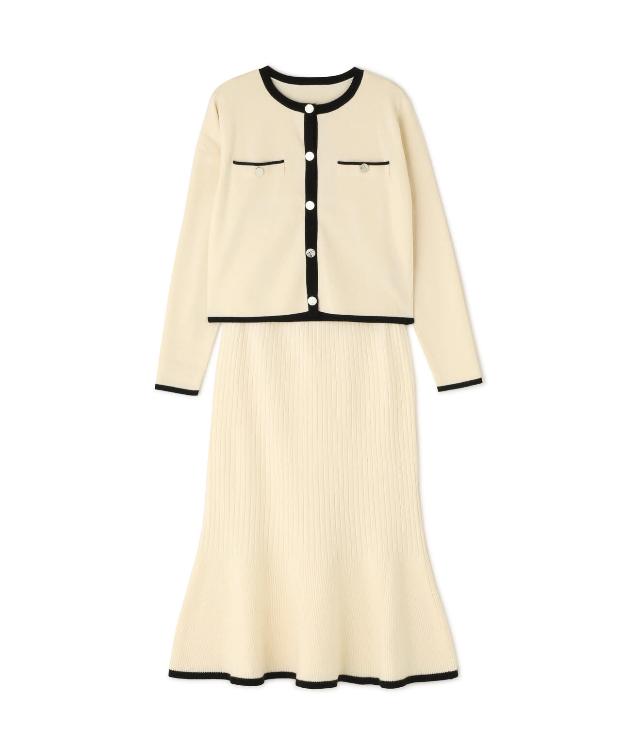 バイカラーニットジャケット＆スカート