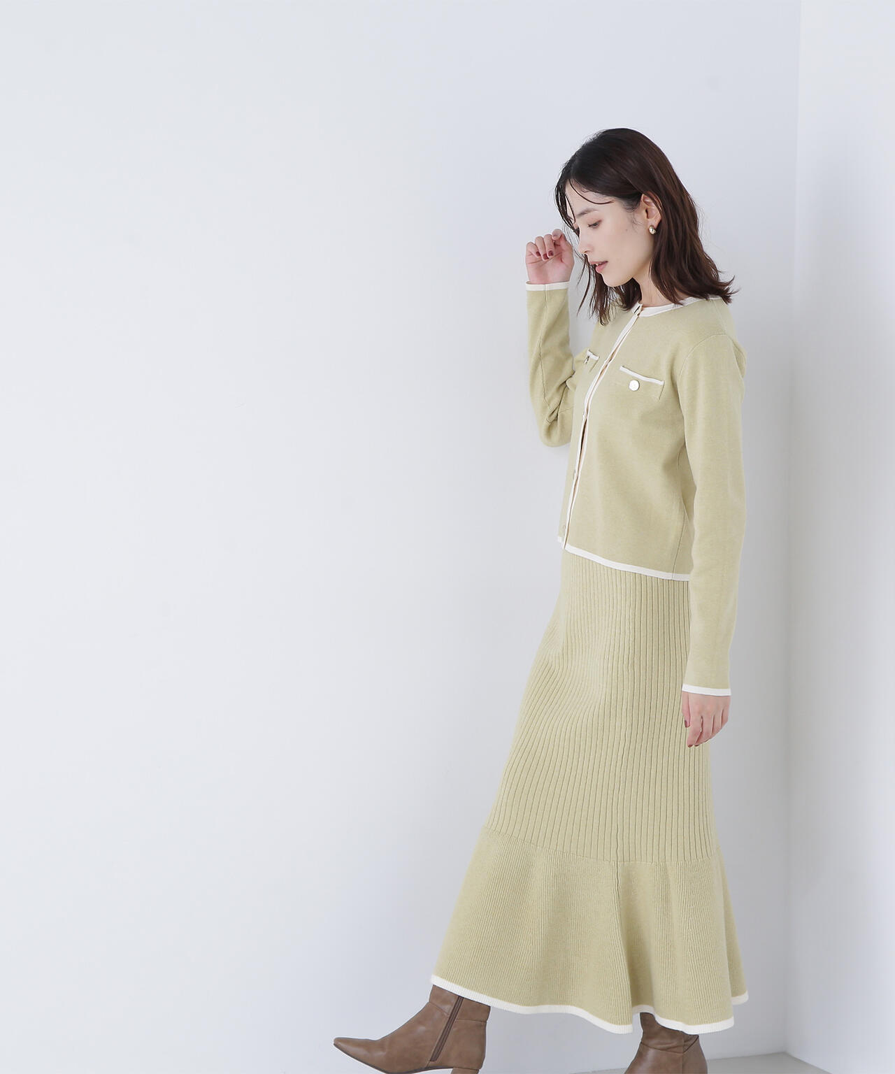 バイカラーニットジャケット＆スカート