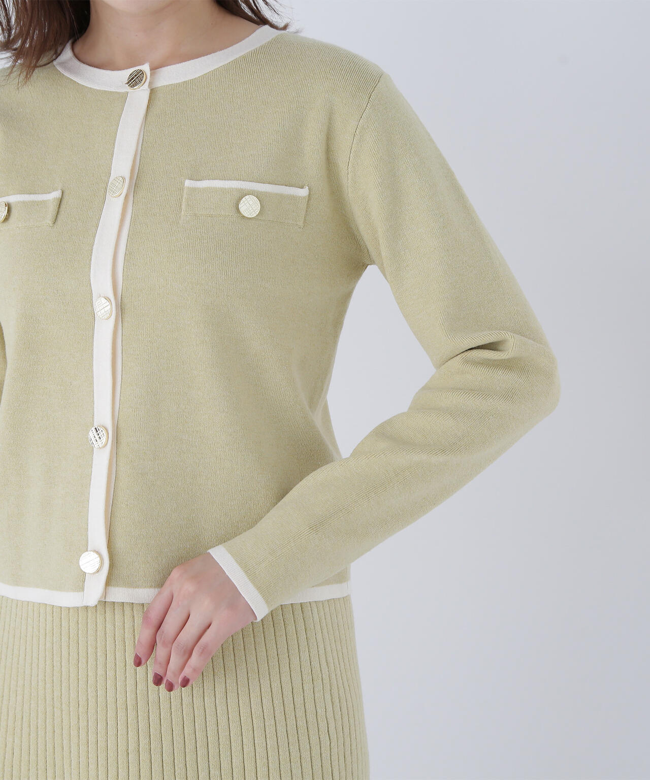 バイカラーニットジャケット＆スカート