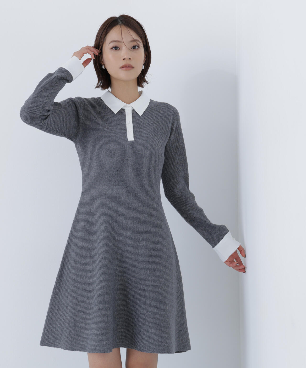 シャツカラーミニニットワンピース | NATURAL BEAUTY BASIC