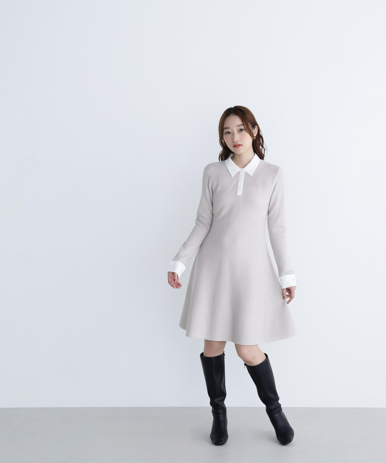 シャツカラーミニニットワンピース | NATURAL BEAUTY BASIC