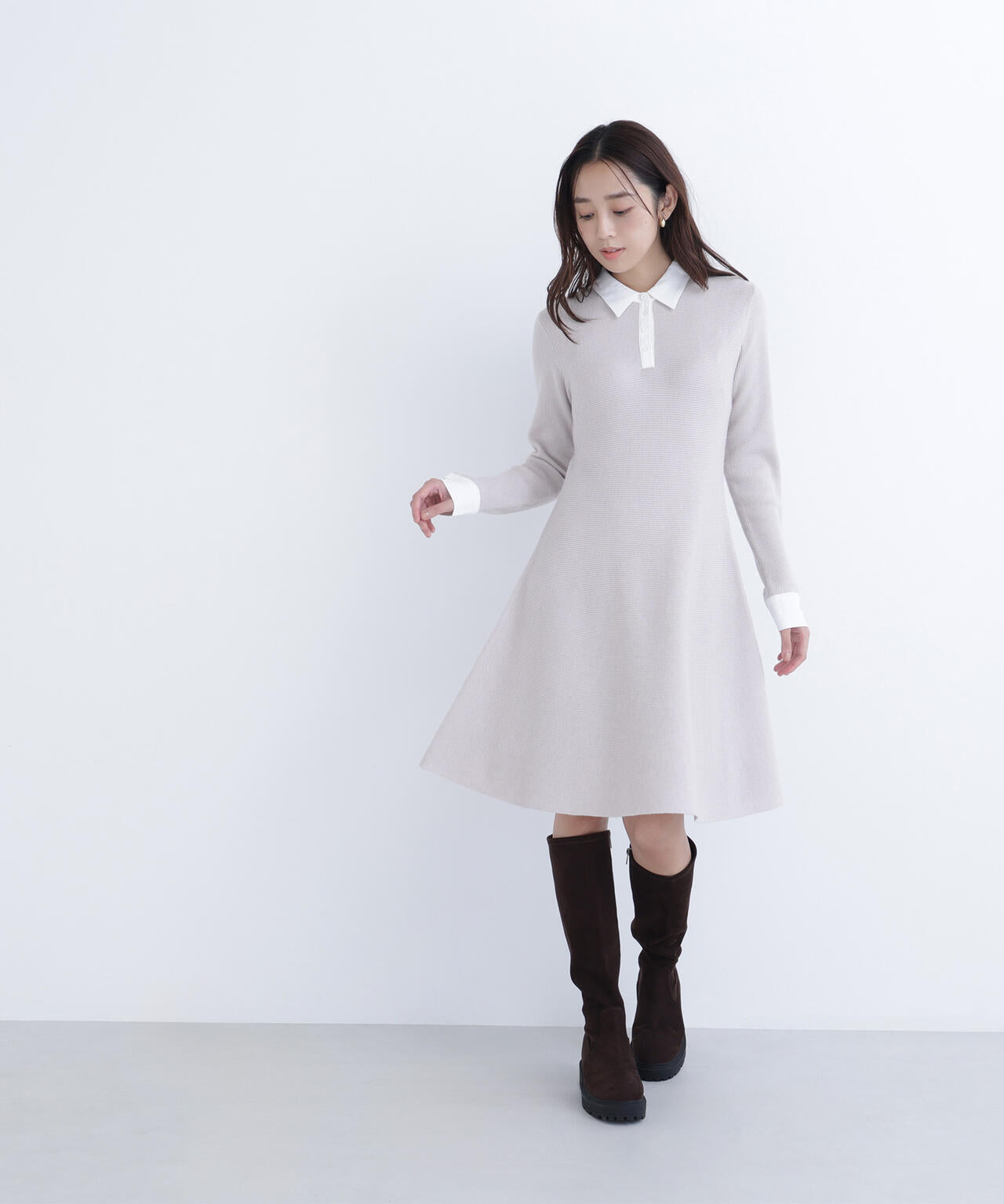 シャツカラーミニニットワンピース | NATURAL BEAUTY BASIC