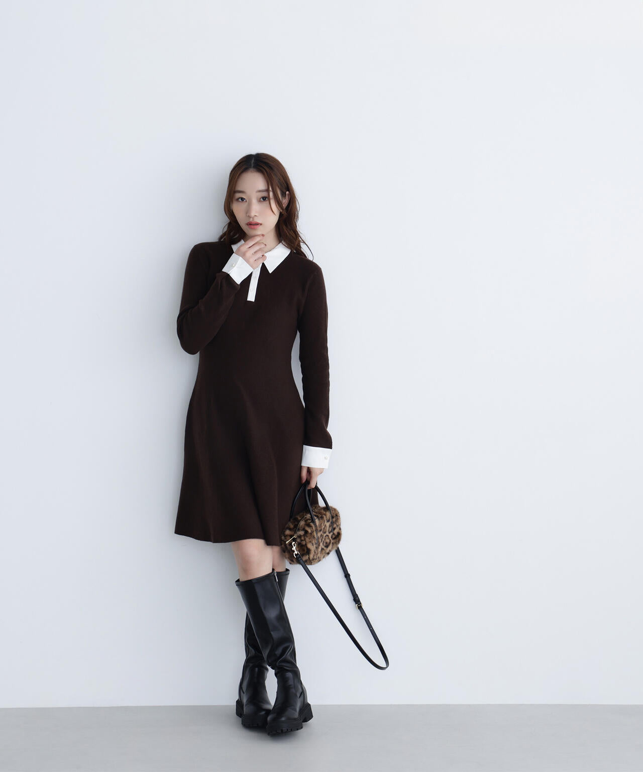 シャツカラーミニニットワンピース | NATURAL BEAUTY BASIC