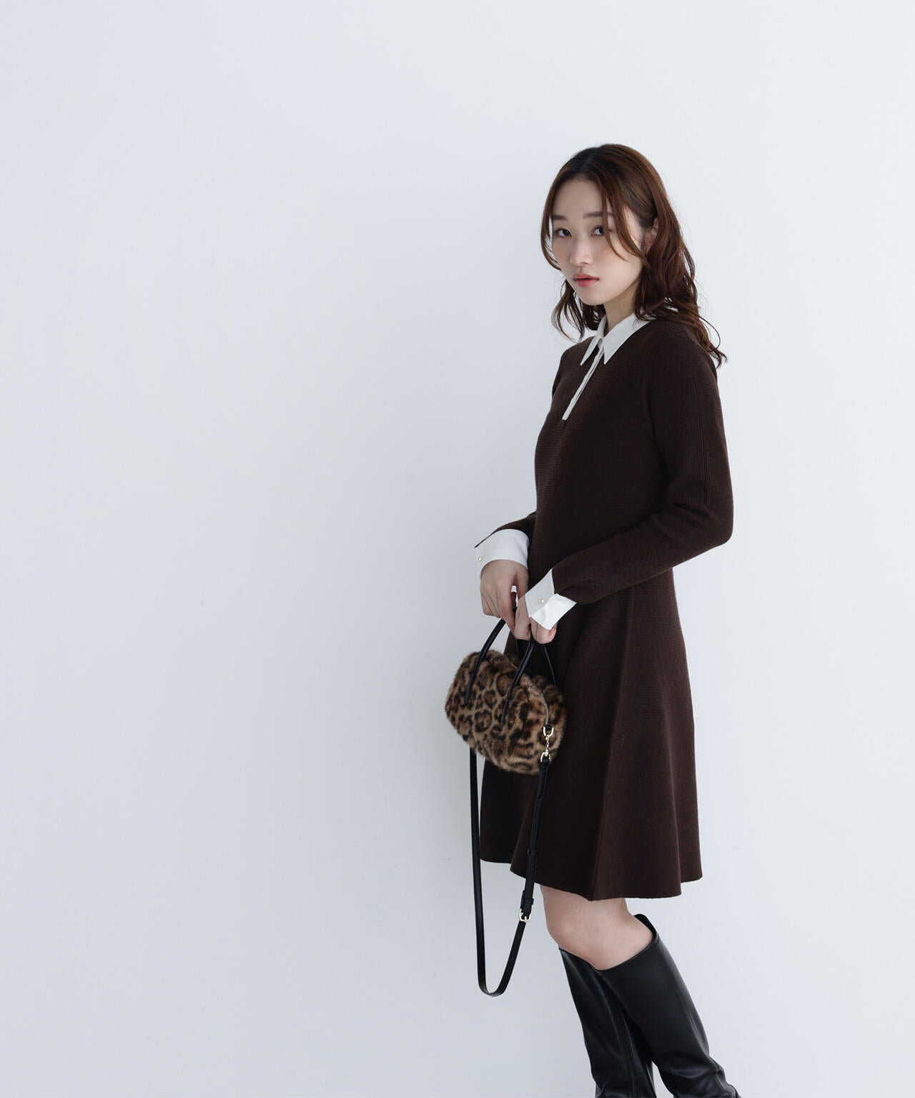 美品【BEAUTY&YOUTH】 ニットワンピース シャツカラーミニニットワンピース | NATURAL BEAUTY BASIC