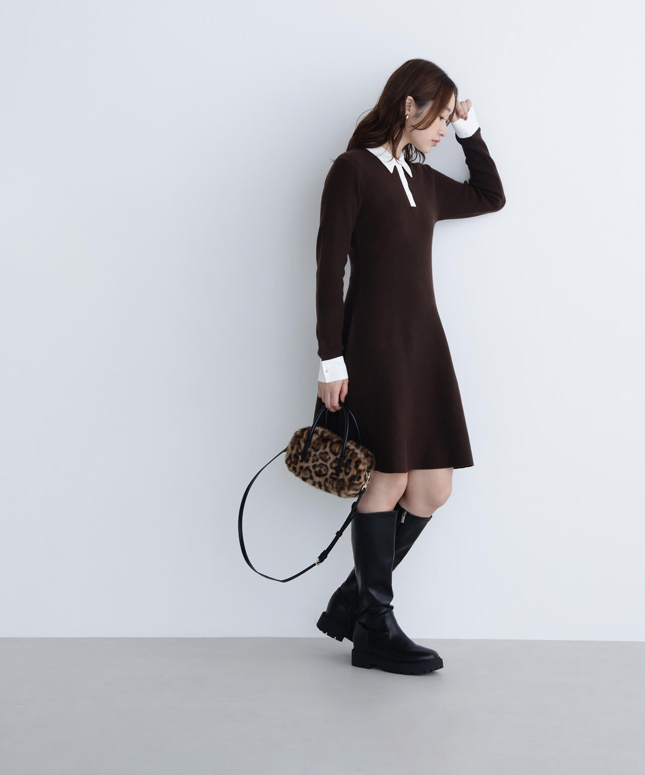 シャツカラーミニニットワンピース | NATURAL BEAUTY BASIC