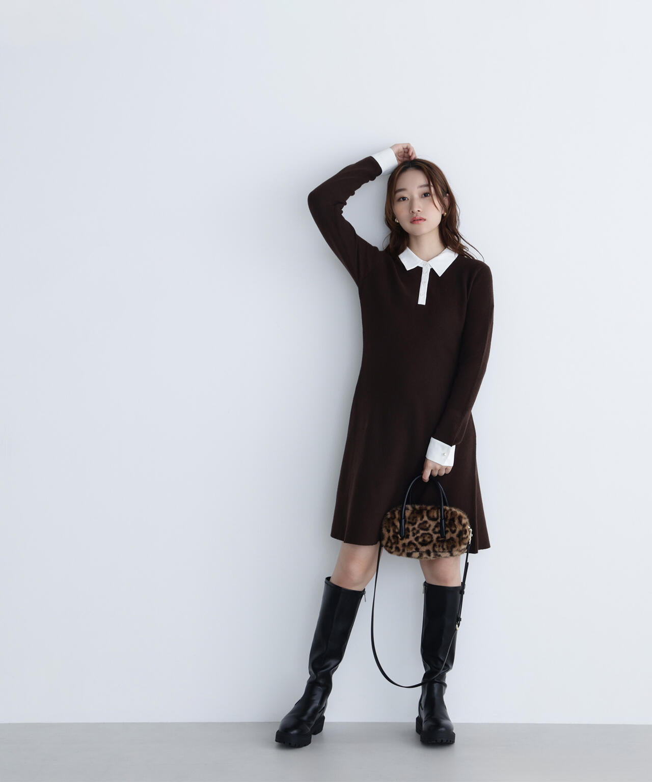 シャツカラーミニニットワンピース | NATURAL BEAUTY BASIC