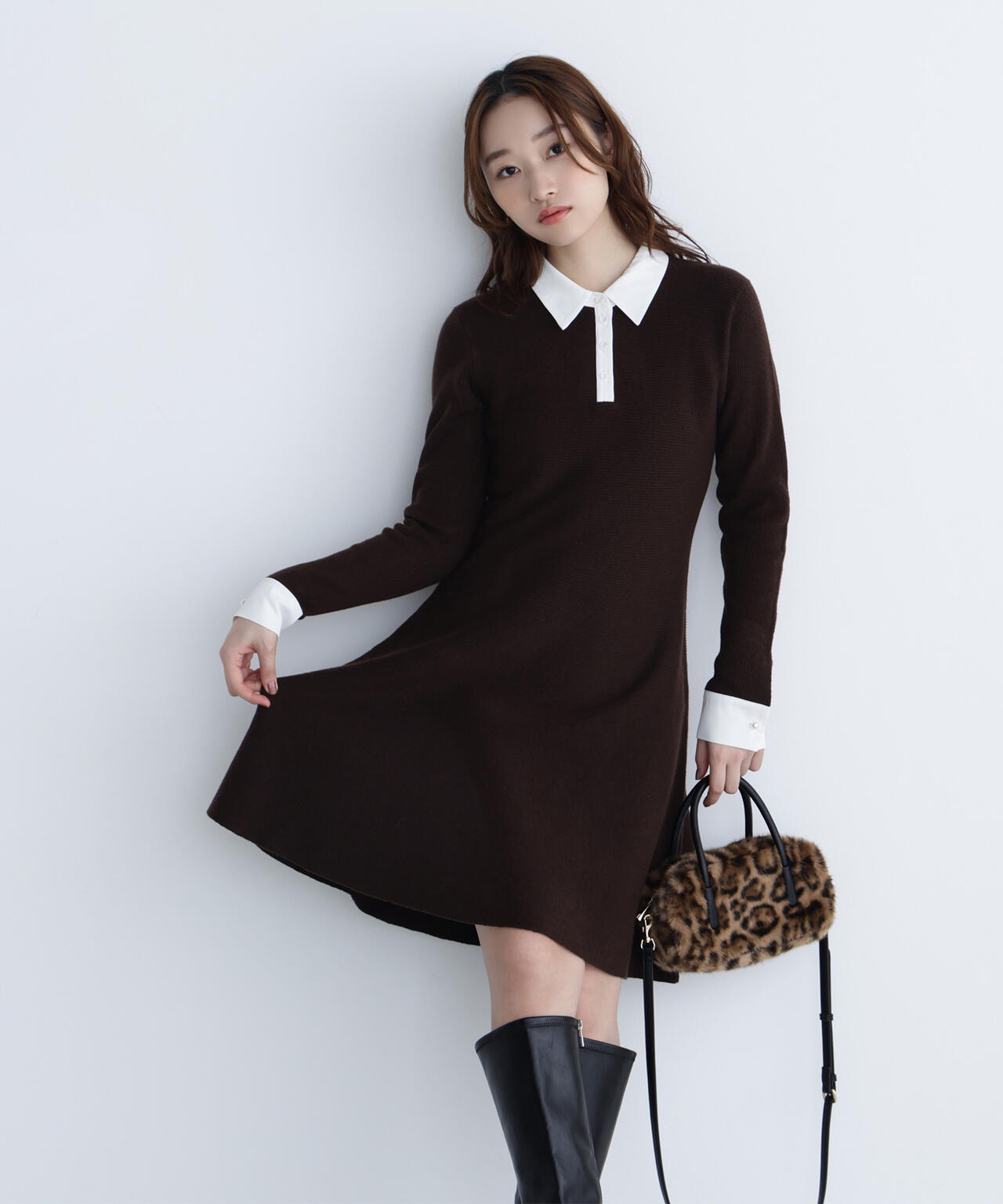 シャツカラーミニニットワンピース | NATURAL BEAUTY BASIC