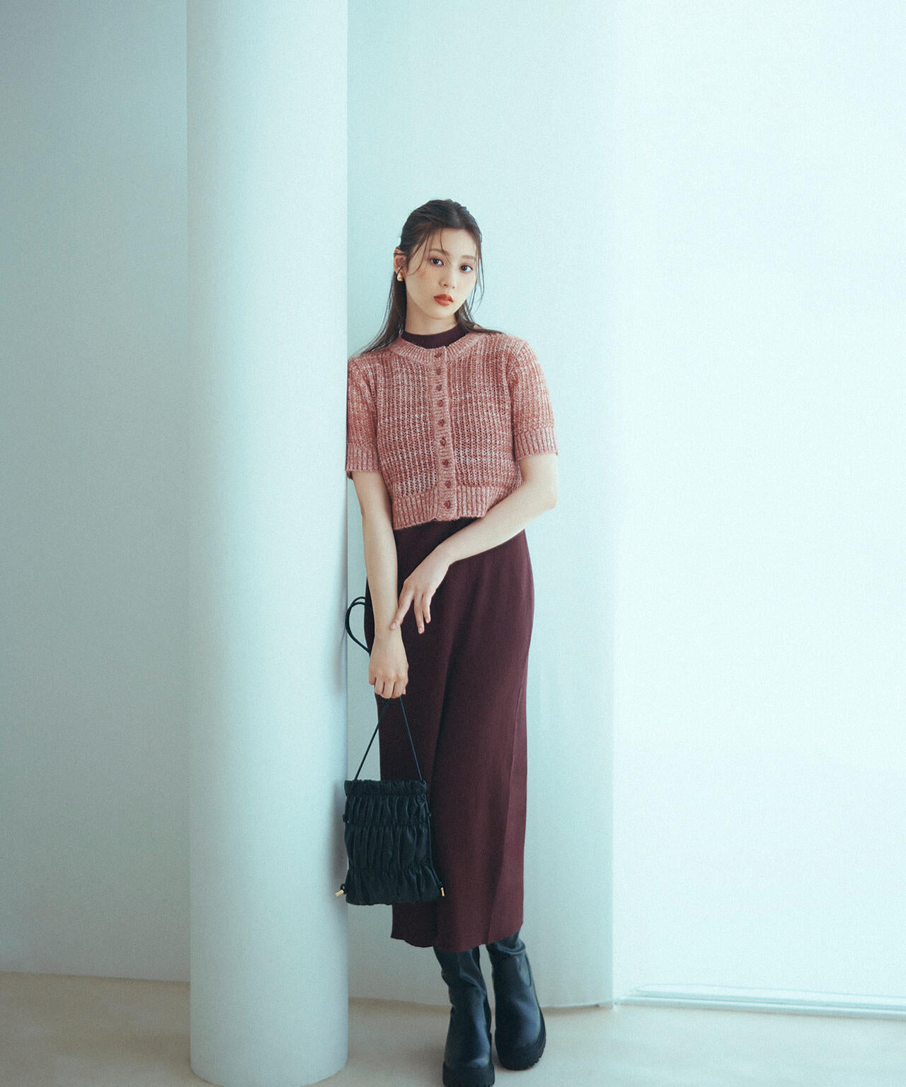 フィルムラメカーデセットニットワンピース