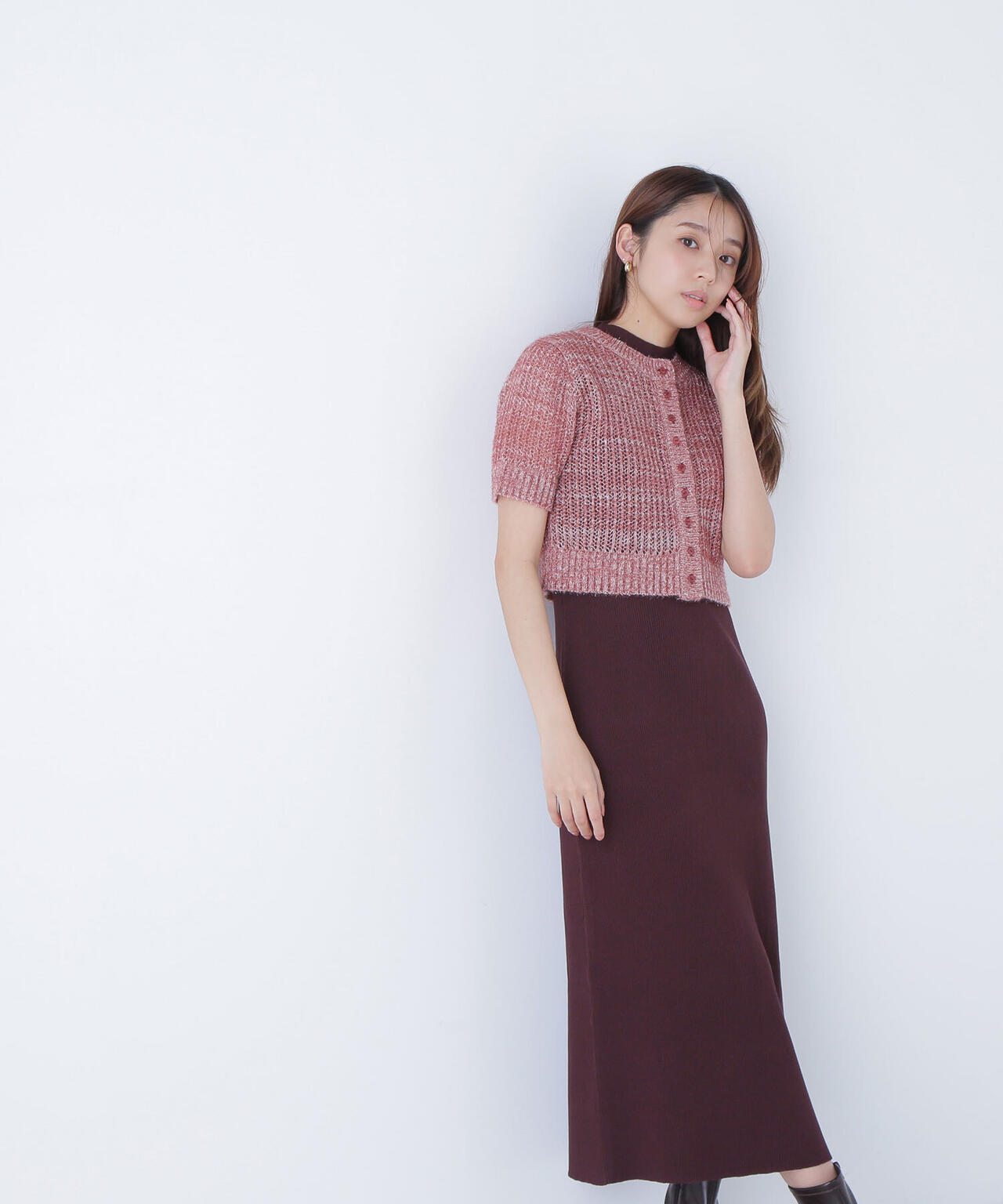 フィルムラメカーデセットニットワンピース