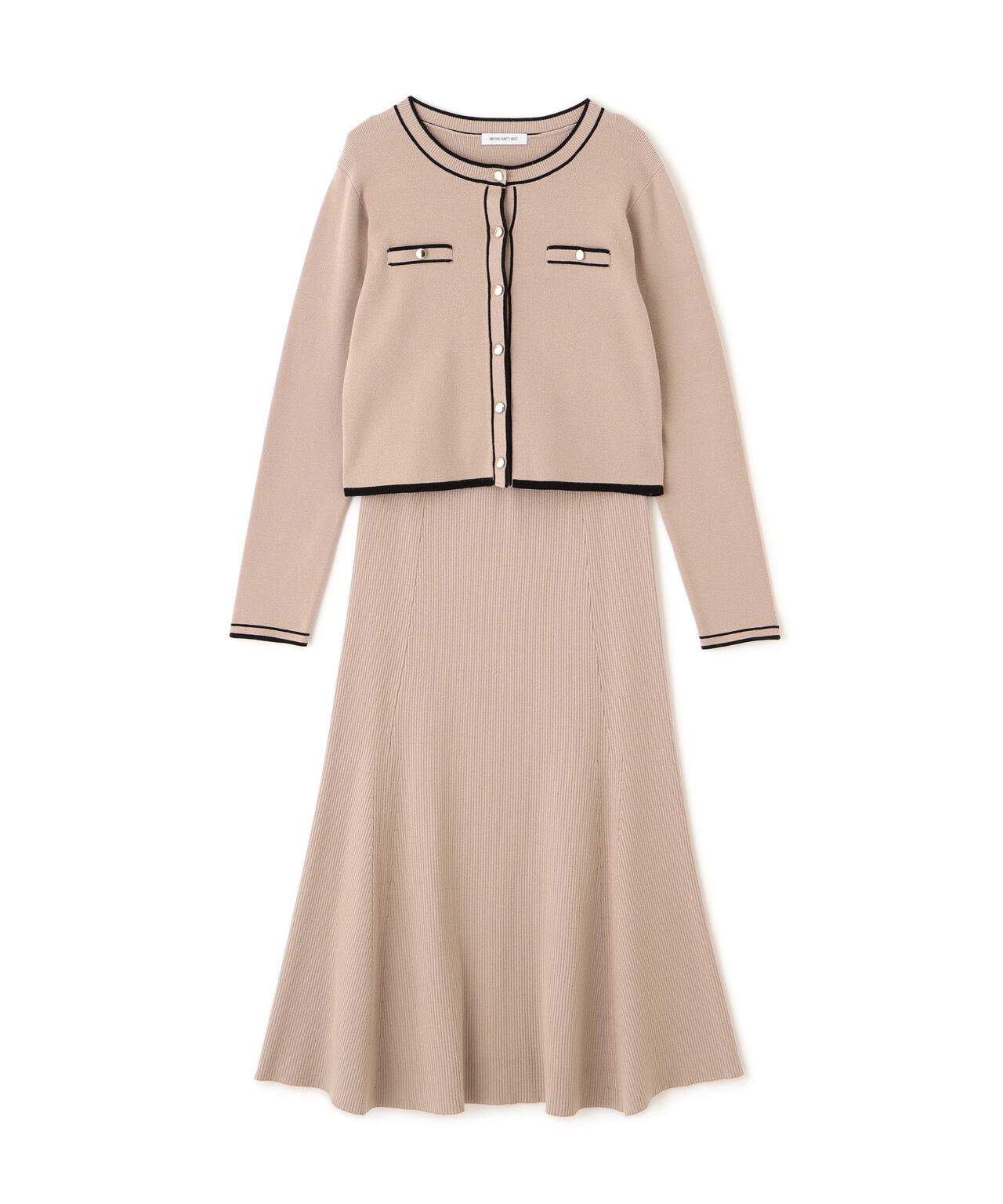 バイカラーニットカーデ＆スカート