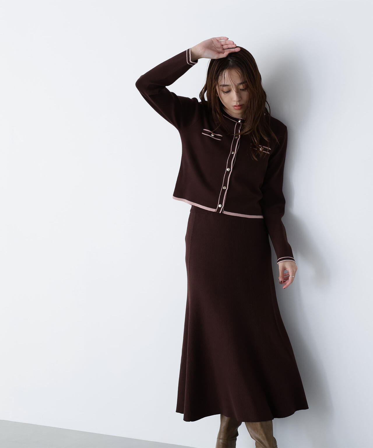 バイカラーニットカーデ＆スカート