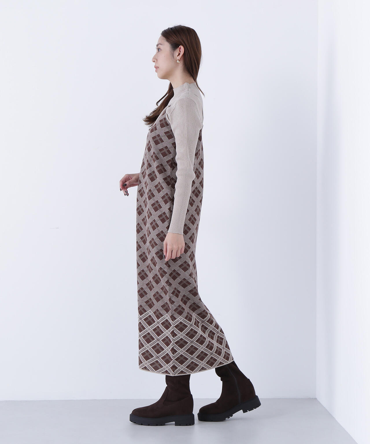 チェックニットキャミワンピースセット