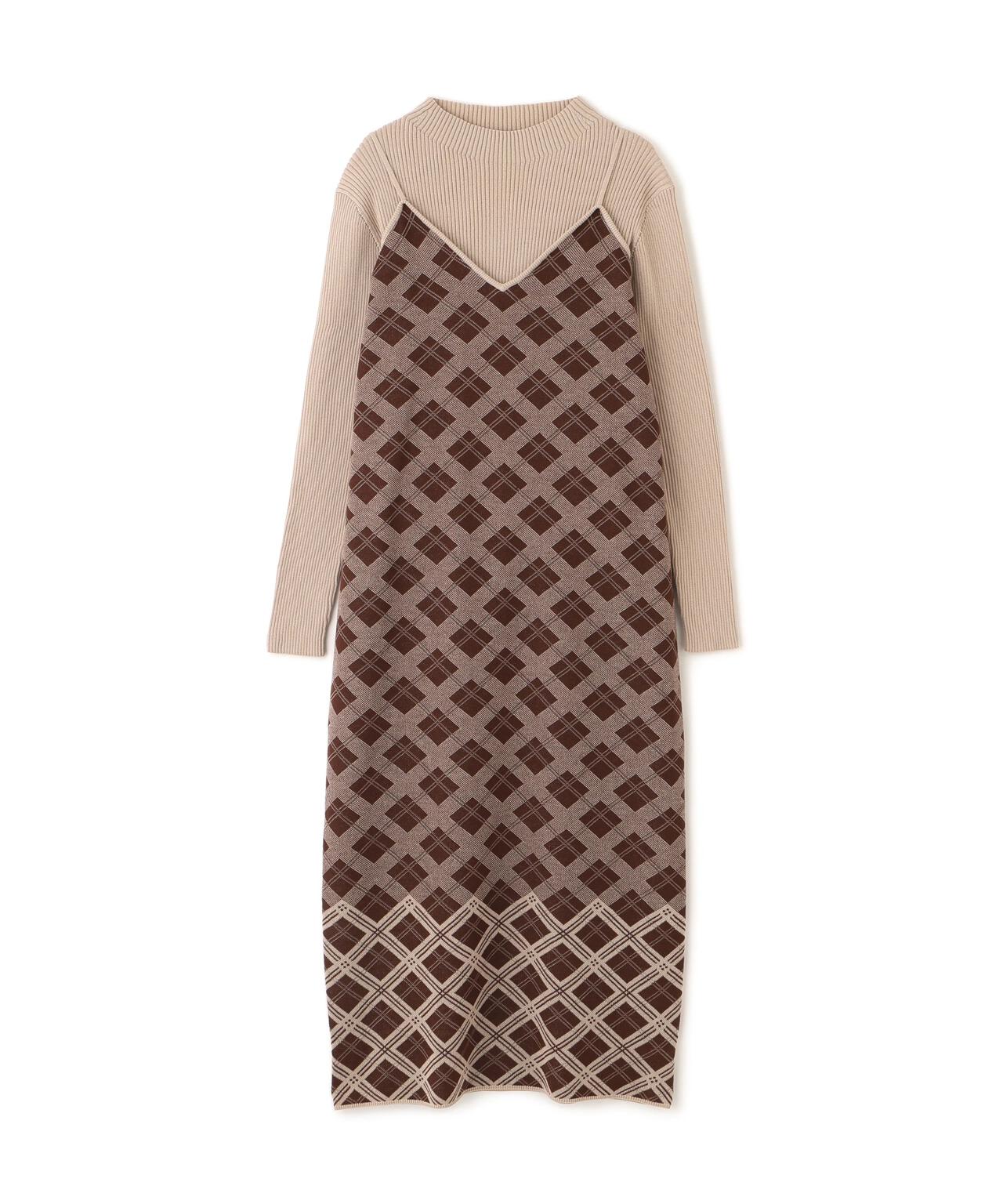 チェックニットキャミワンピースセット