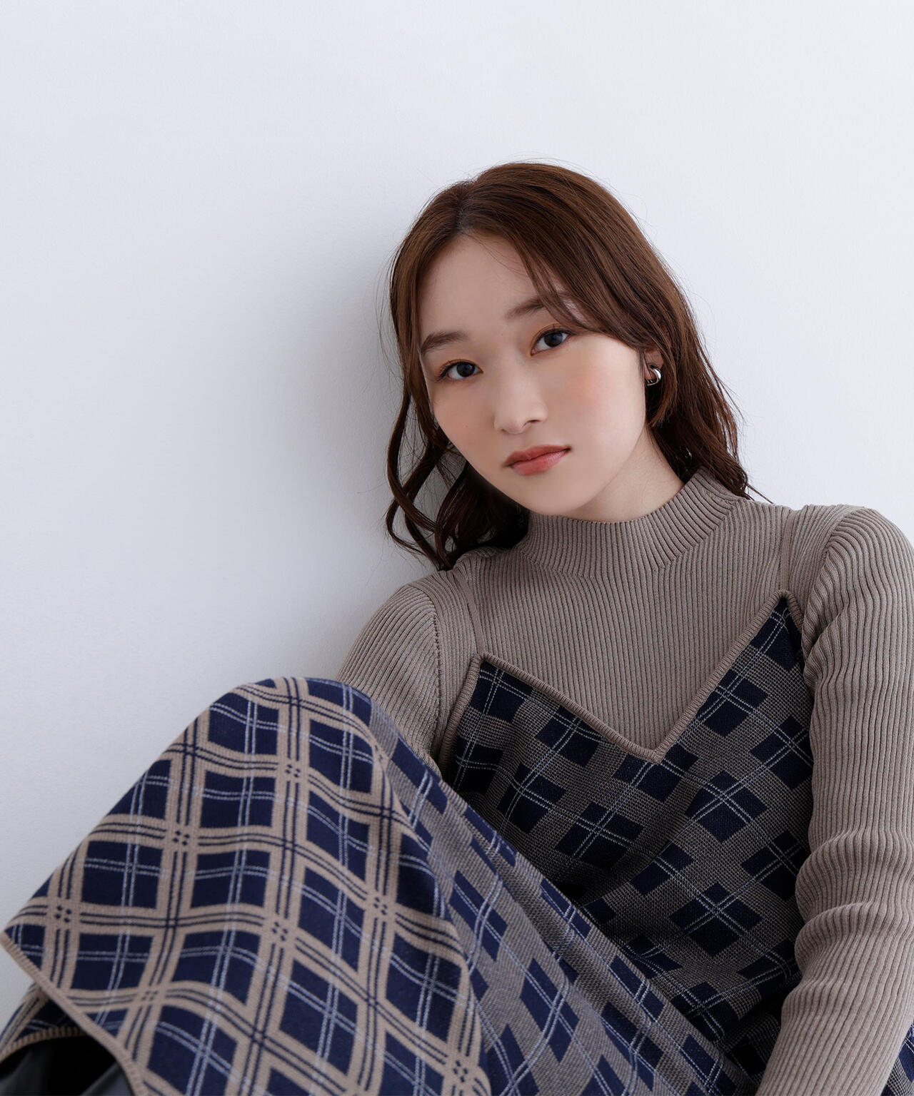 チェックニットキャミワンピースセット