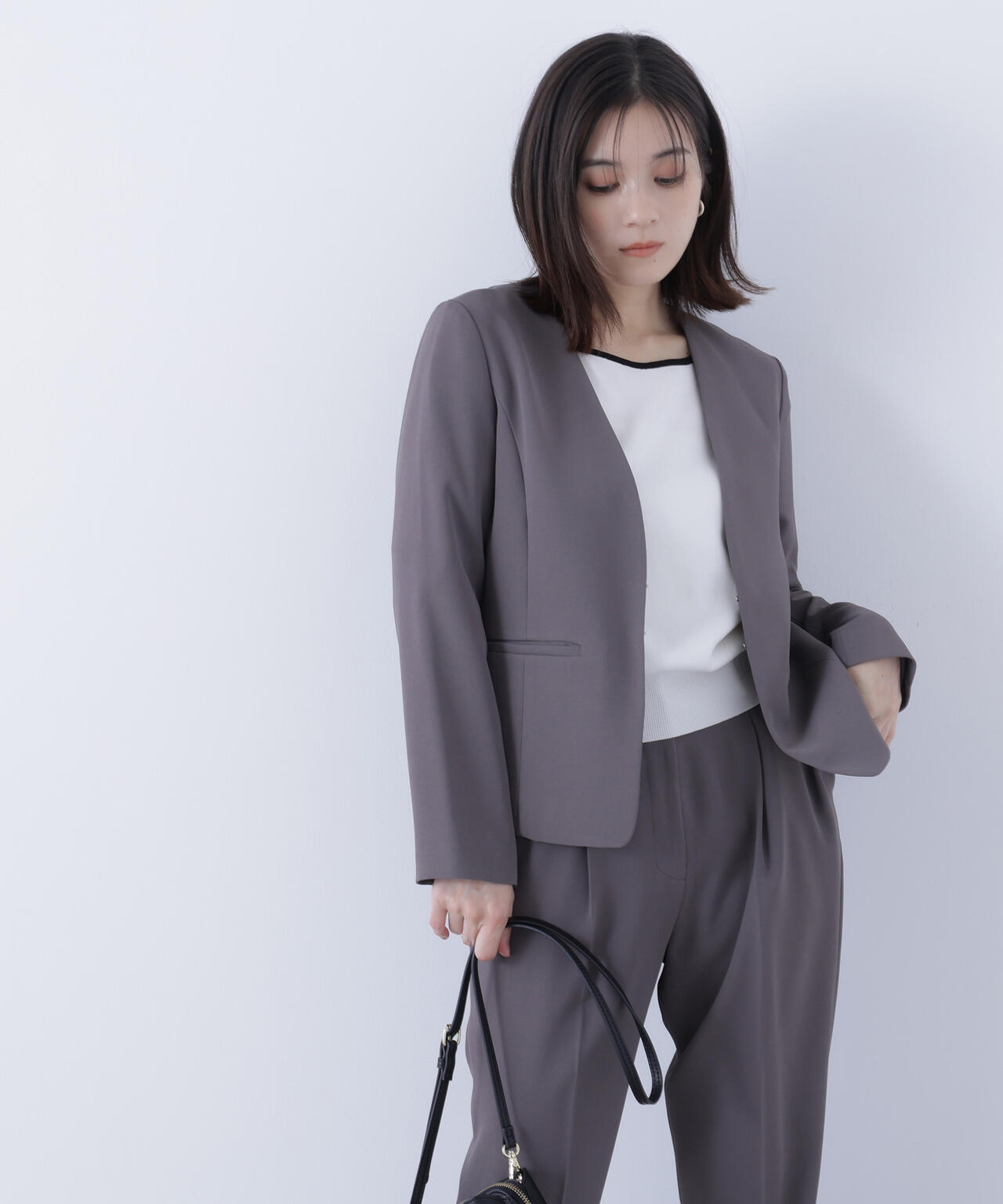 NATURALBEAUTYBASIC ネイビーパンツスーツ セットノーカラー 楽天市場】＜Peストレッチツイルセットアップ＞ ノーカラー