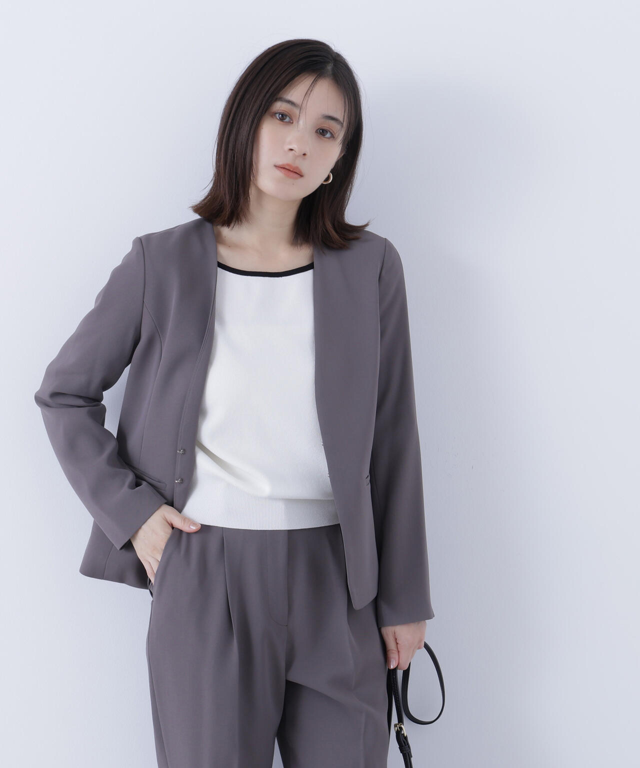 ストレッチツイルセットアップシリーズ　ノーカラージャケット