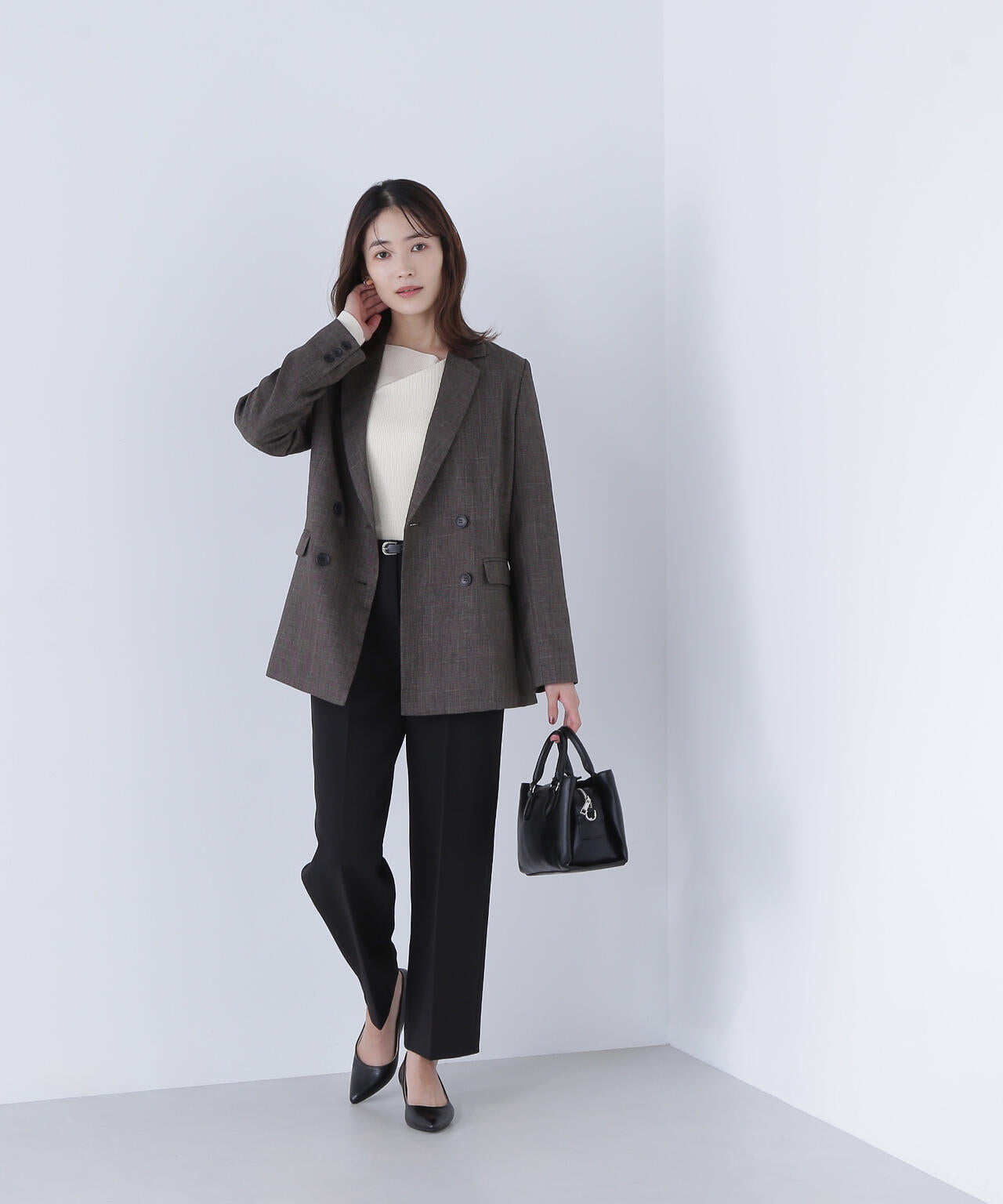 Natural Beauty Basic シャークスキン SETUP シャークスキン SETUPダブルブレストジャケット | NATURAL