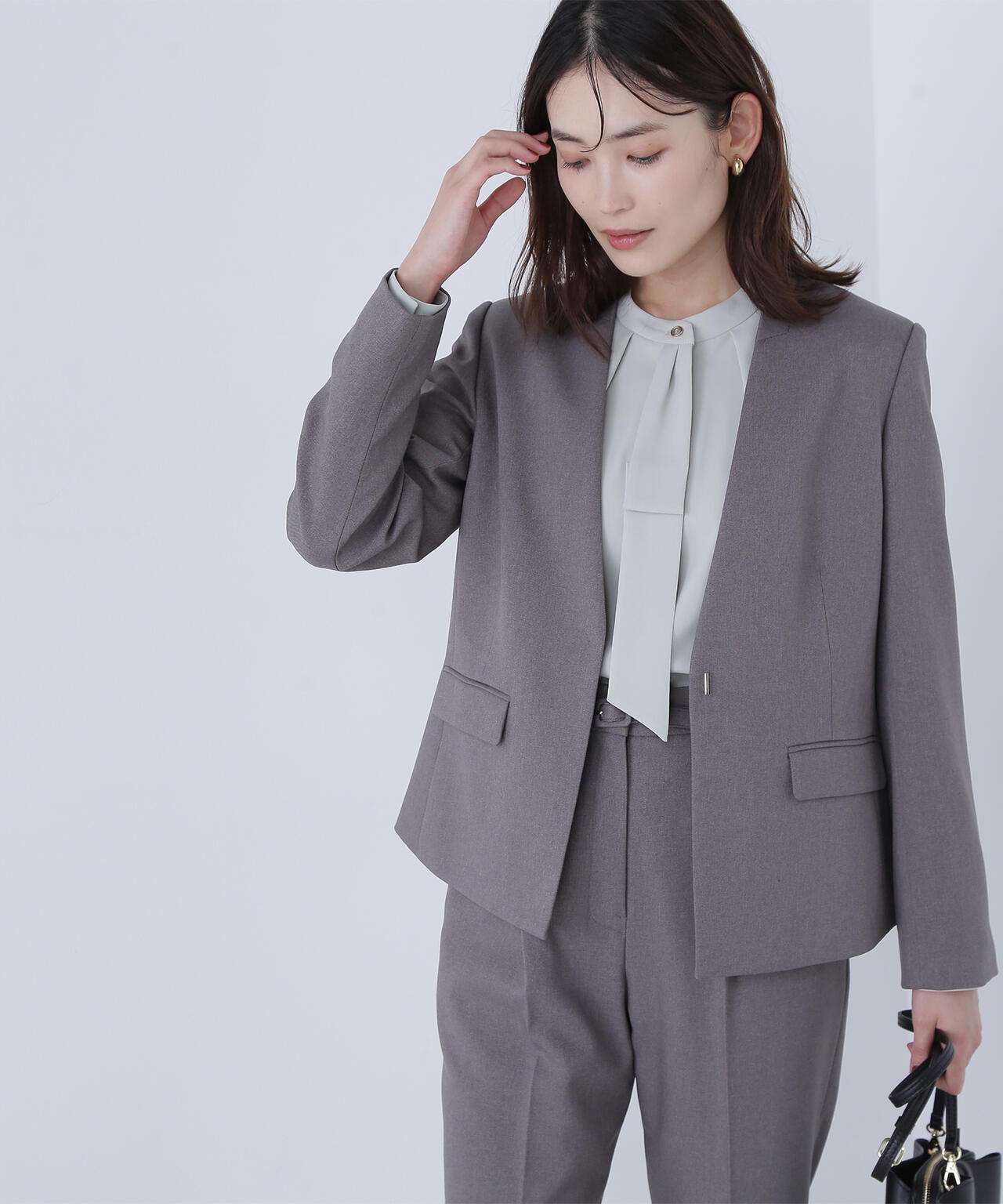 ウーステッドライクツイル SETUP ノーカラージャケット