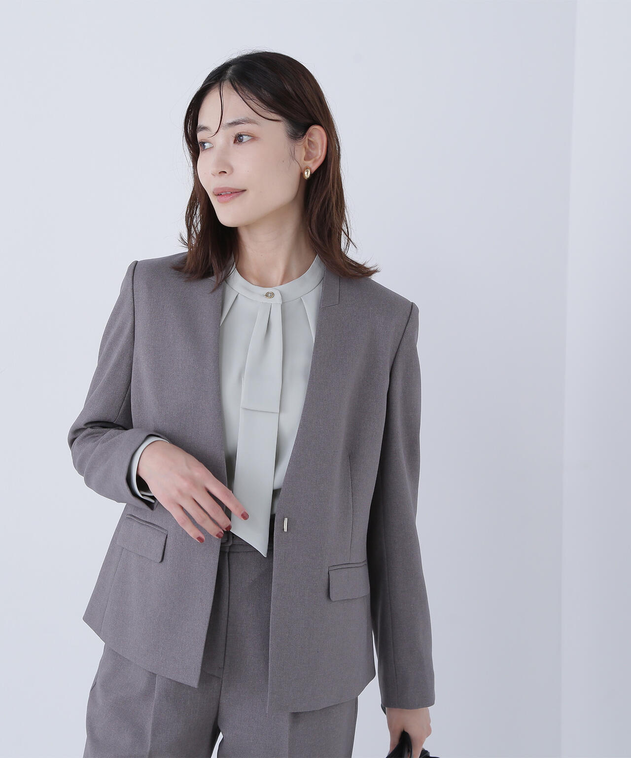 NATURAL BEAUTY BASIC　ウーステッドライクツイルセットアップ ウーステッドライクツイル SETUP ノーカラージャケット