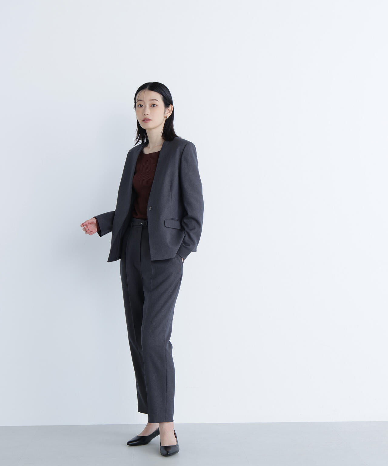 NATURAL BEAUTY BASIC　ウーステッドライクツイルセットアップ ウーステッドライクツイル SETUP ノーカラージャケット