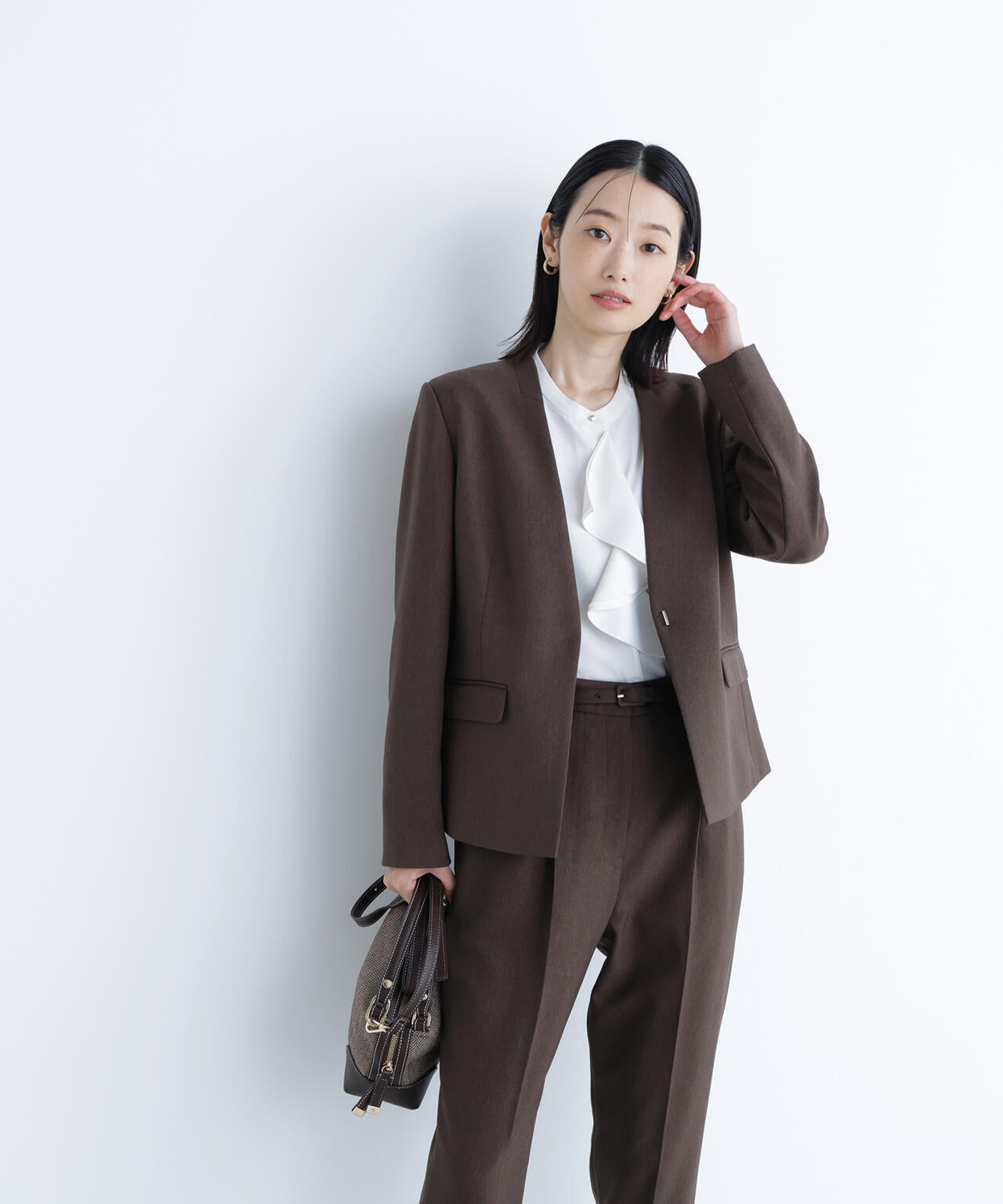 ウーステッドライクツイル SETUP ノーカラージャケット