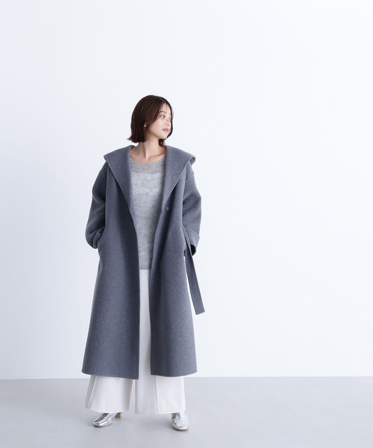 ナチュラルビューティ カシミヤ混　フーデットコート　グレー　新品タグ付き フーデッドロングコート | NATURAL BEAUTY BASIC（ナチュラル