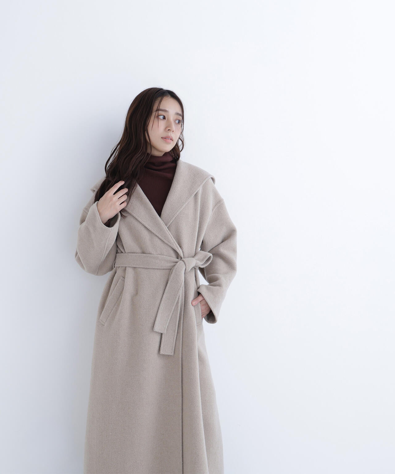 【美品】ナチュラルビューティベーシック ロングコート ピーチベージュ 冬春 美品】ナチュラルビューティベーシック ロングコート ピーチ